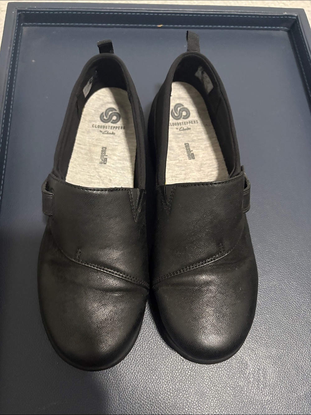 Cloudsteppers by Clarks Black Leather Slip-On Comfort Loafers